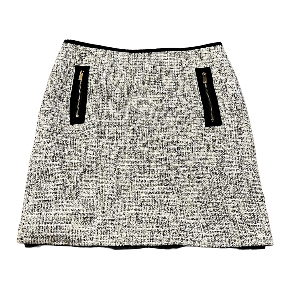 Vince Camuto Tweed Lined Black Gold White Zip Pocket Mini Skirt - 6